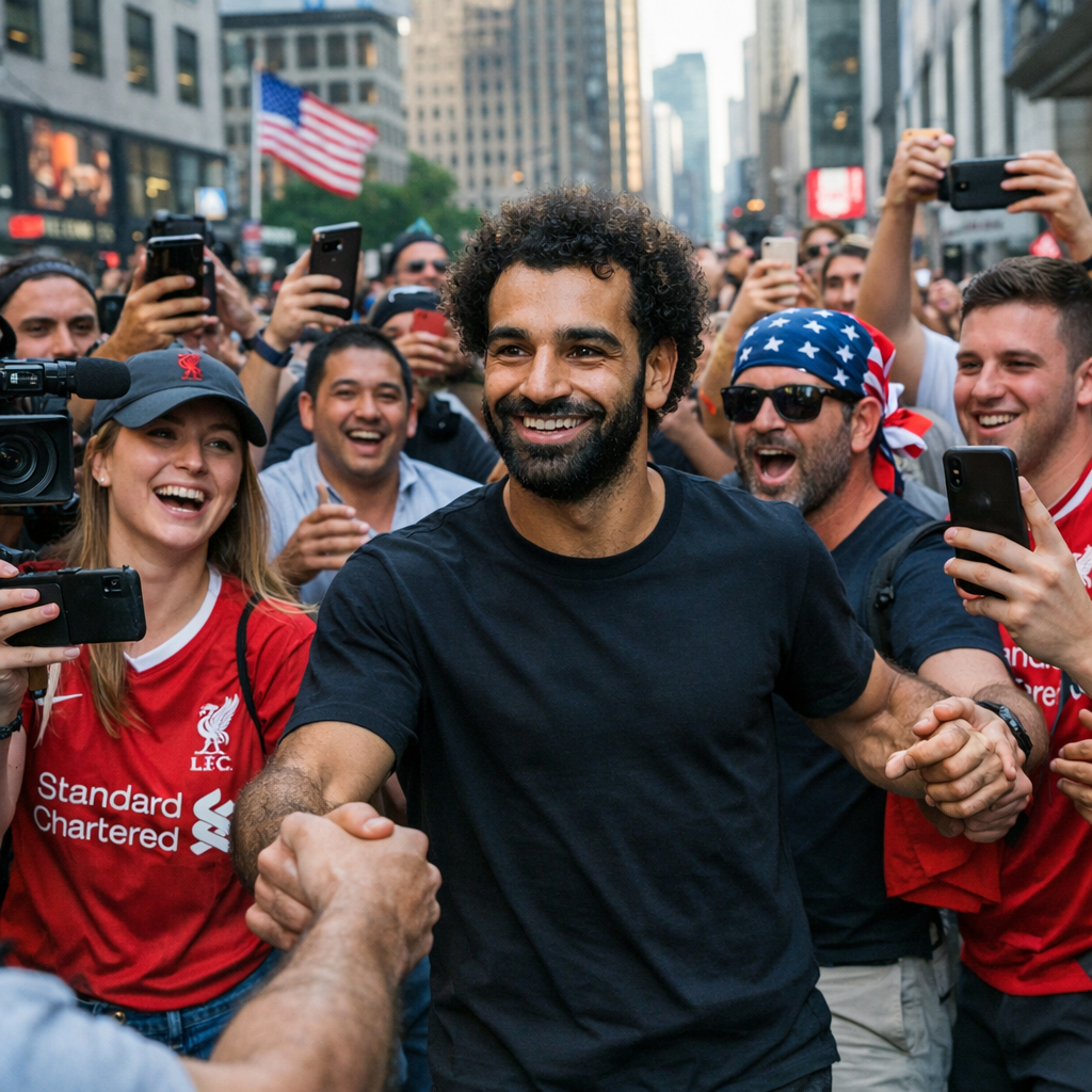 لحظة تفاعل المشجعين مع محمد صلاح في شوارع أمريكا